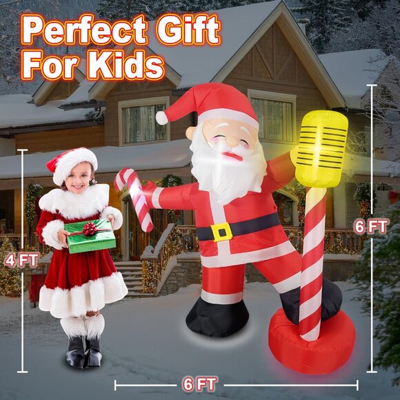 6FT Inflatable Singing Santa with Microphone for Christmas Yard Party Decor - Picture 3 of 7